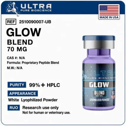 Glow blend peptide 70mg vial, BPC-157 TB-500 GHK-Cu research blend by Ultra Pure Bioscience