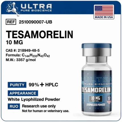 Tesamorelin 10mg peptide vial, Tesamorelin 10mg research peptide by Ultra Pure Bioscience