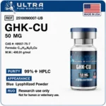 UPB GHK-Cu 50mg copper peptide research vial with black cap, USA-made lyophilized powder by Ultra Pure Bioscience