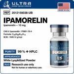 UPB Ipamorelin 10MG peptide vial, Ipamorelin 10mg research peptide by Ultra Pure Bioscience