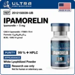 UPB Ipamorelin 5MG peptide vial, Ipamorelin 5mg research peptide by Ultra Pure Bioscience
