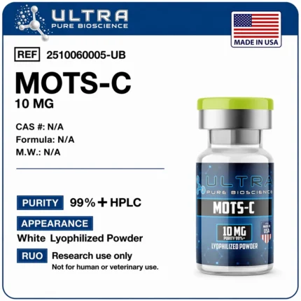 MOTS-c 10mg peptide vial, MOTS-C peptide research lyophilized by Ultra Pure Bioscience