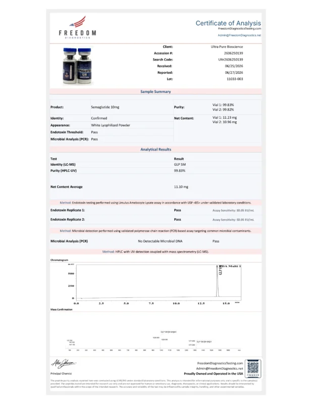 UPB Sema 10MG single agonist vial, Semaglutide 10mg GLP-1 by Ultra Pure Bioscience