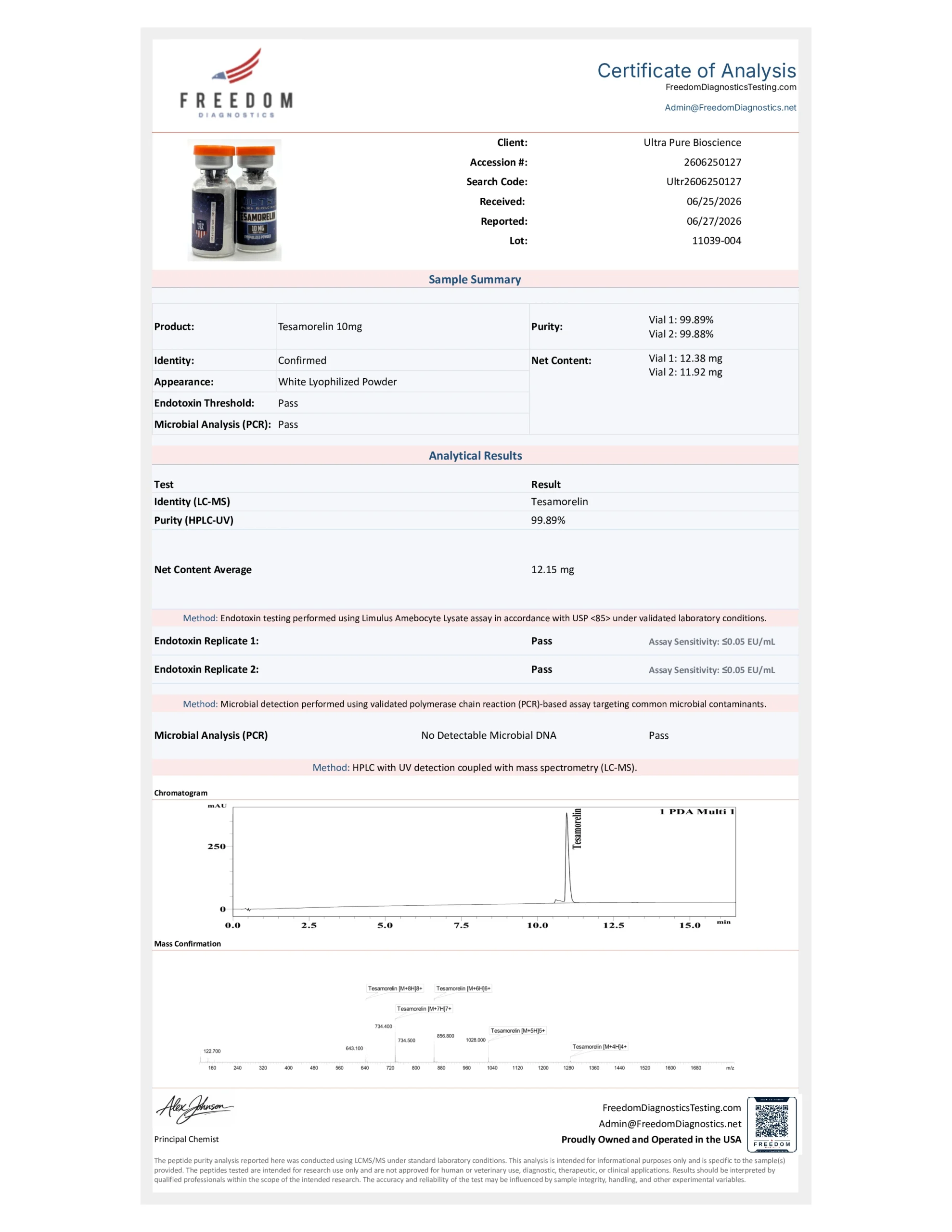 UPB Tesamorelin 10MG peptide vial, Tesamorelin 10mg by Ultra Pure Bioscience
